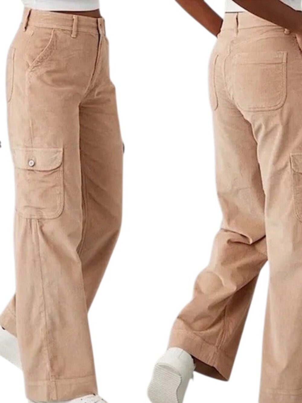 American Eagle High Rise Baggie Wide Leg Corduroy Cargo Pants Dreamy Drape Taupe - Picture 12 of 12